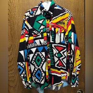 Vintage 80s Wrangler Abstract Southwestern Print Western Long Sleeve Button Up L